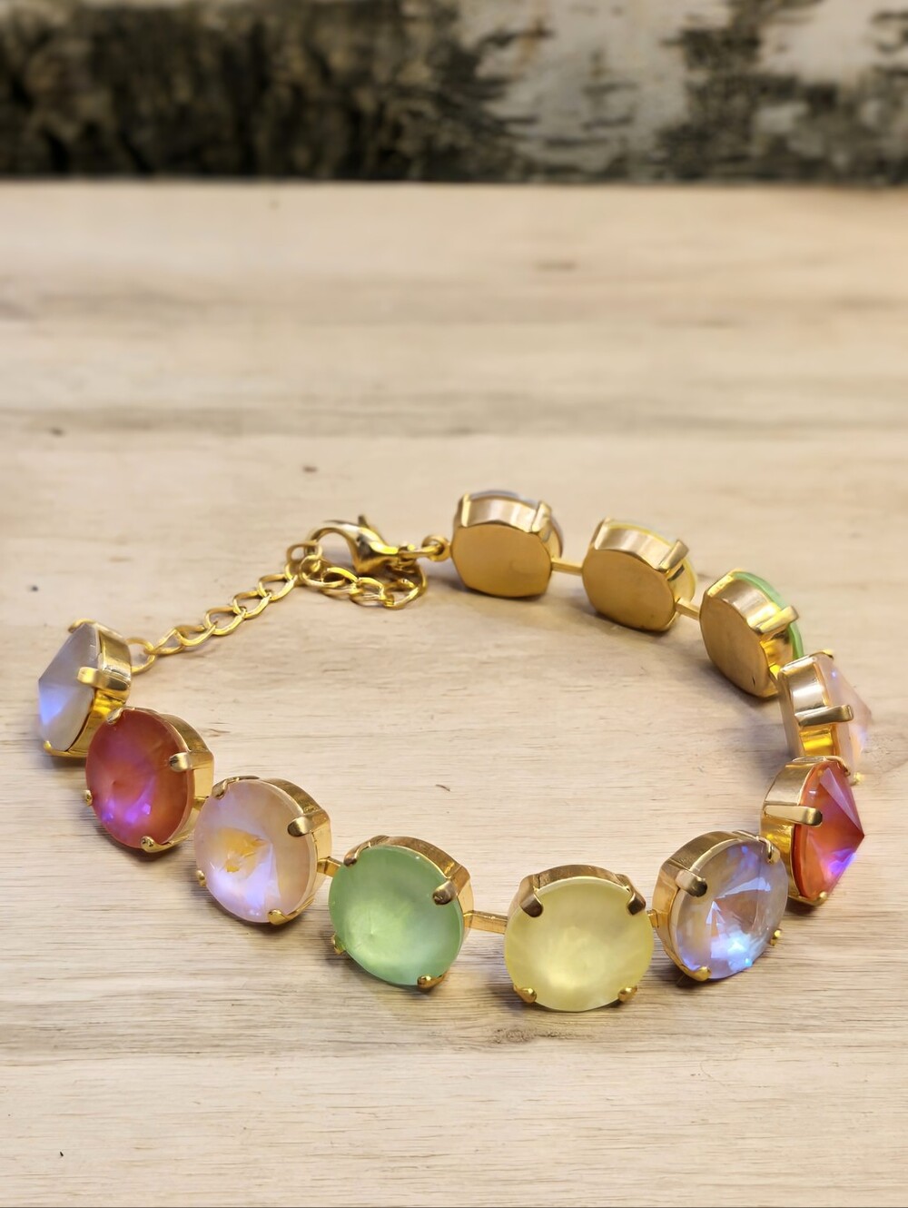 Mango Mint Large Crystal In Classic Tennis Bracelet In Gold Plated
